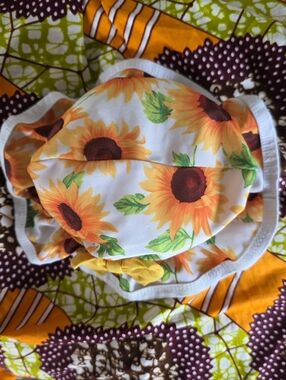 Swim Safe Sun Bonnet with Elastic Band Sunflower Print Bucket Hat